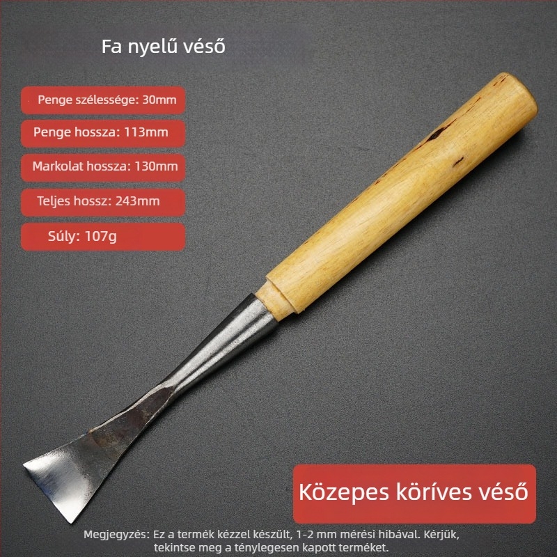 Félköríves faragó eszköz nyéllel – ív alakú faragás, magas széntartalmú acél él