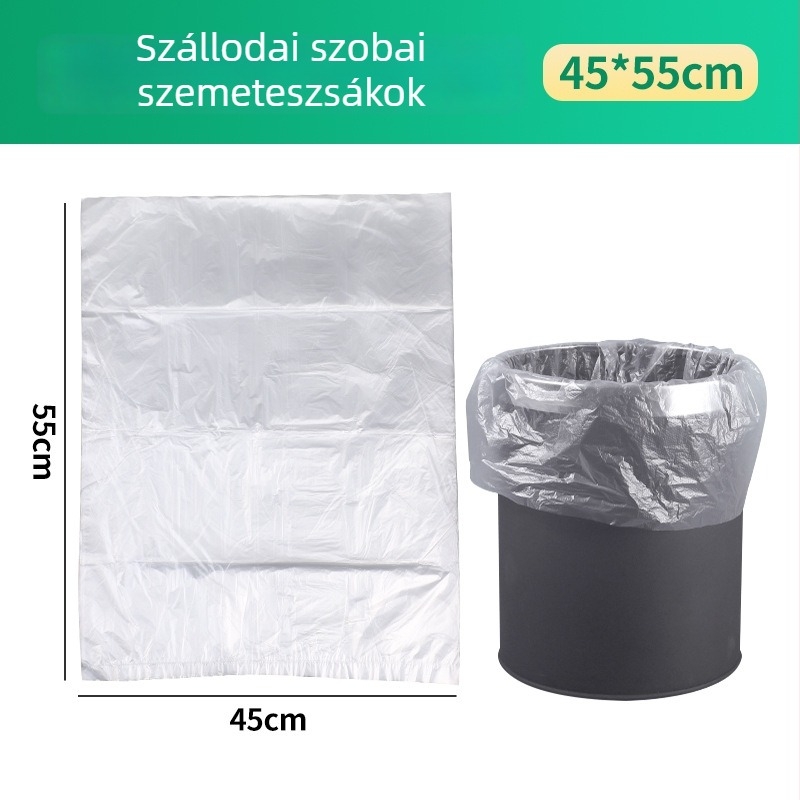 Fehér egyszer használatos szemeteszsákok szállodák és vendégházak számára, lapos szájú kivitel, PE anyag