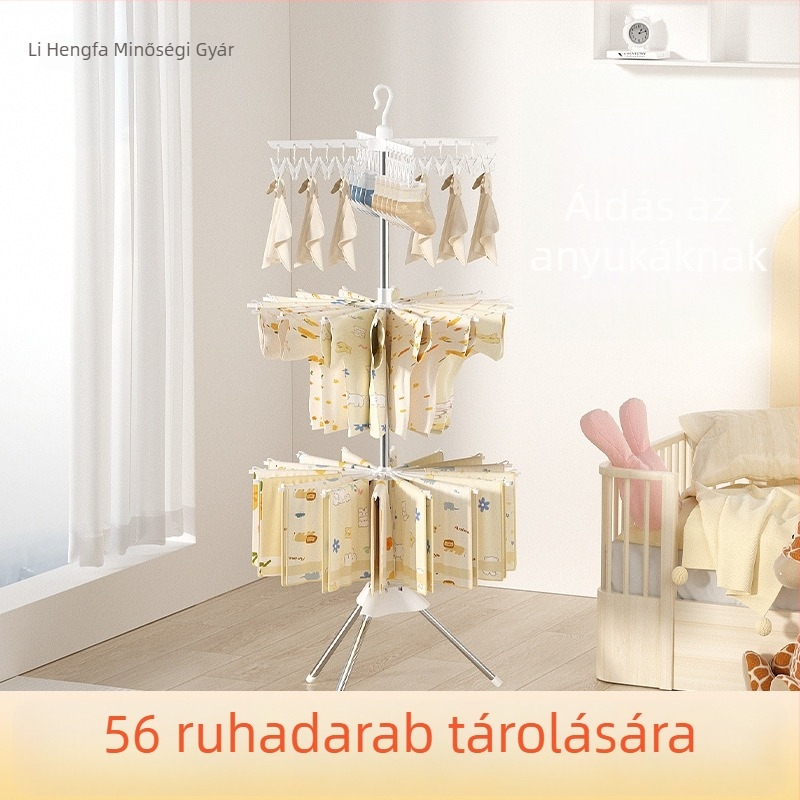 Többszintes, összecsukható baba ruhaszárító állvány, pelenkák és törölközők számára; padlóra álló, teleszkópos erkélyszárító.