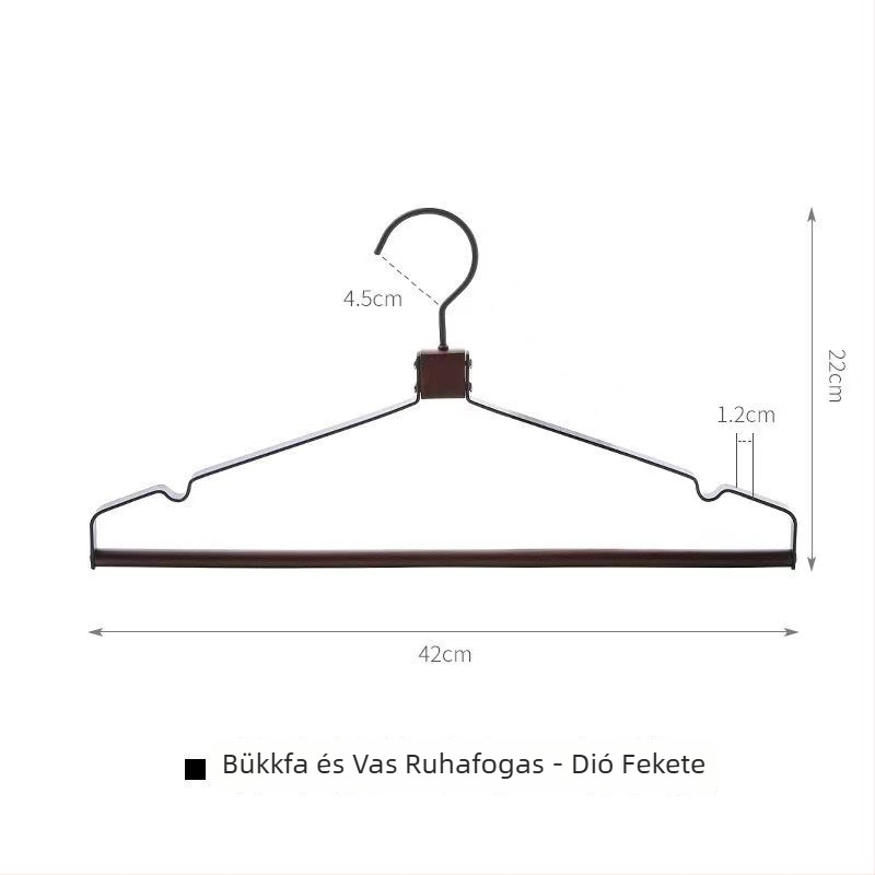 Bükkfa és kovácsoltvas ruhafogas, háztartási használatra, kampóval és szárító funkcióval, csúszásmentes