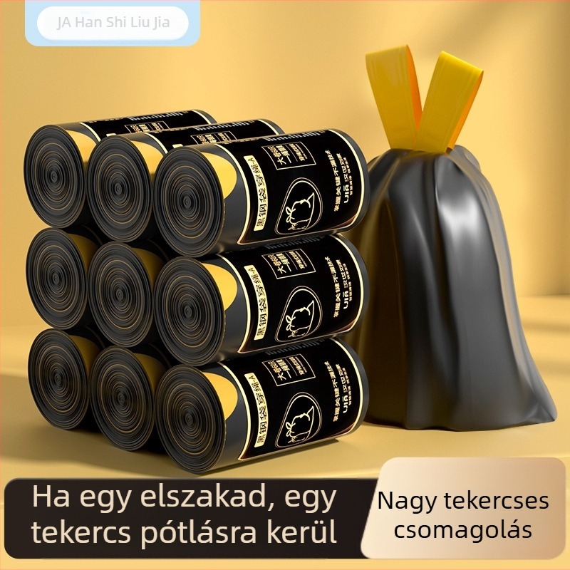 Háztartási szemeteszsák húzószsinórral, vastagított, nagy kapacitású, biológiailag lebomló, egyszer használatos