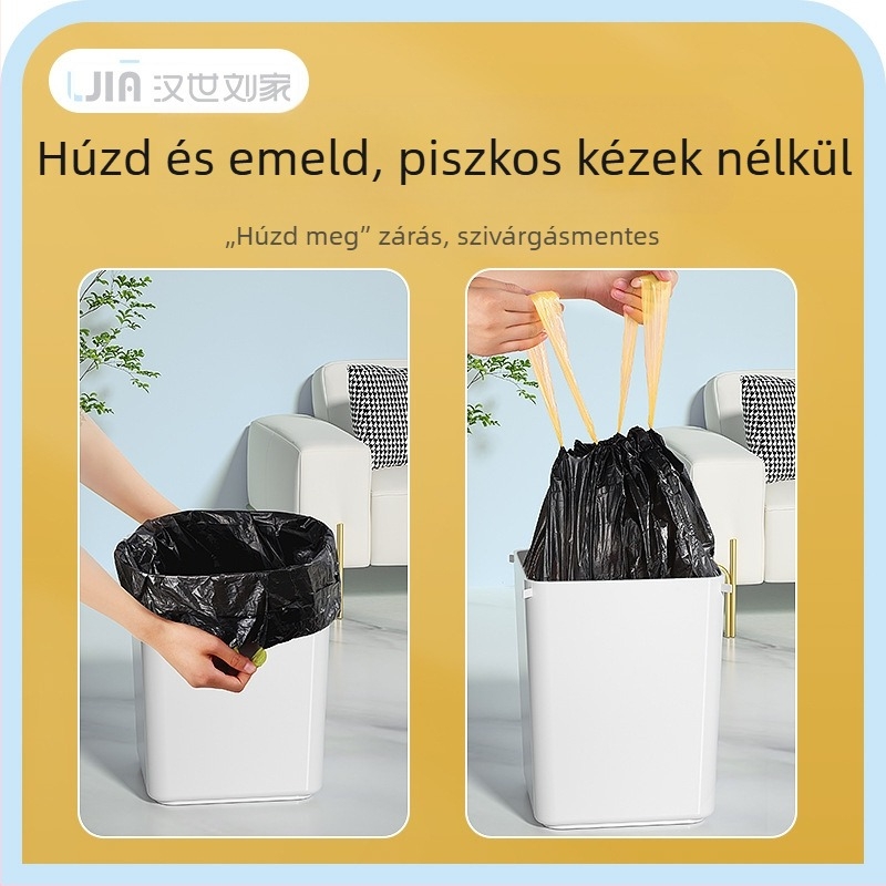 Háztartási szemeteszsák húzószsinórral, vastagított, nagy kapacitású, biológiailag lebomló, egyszer használatos