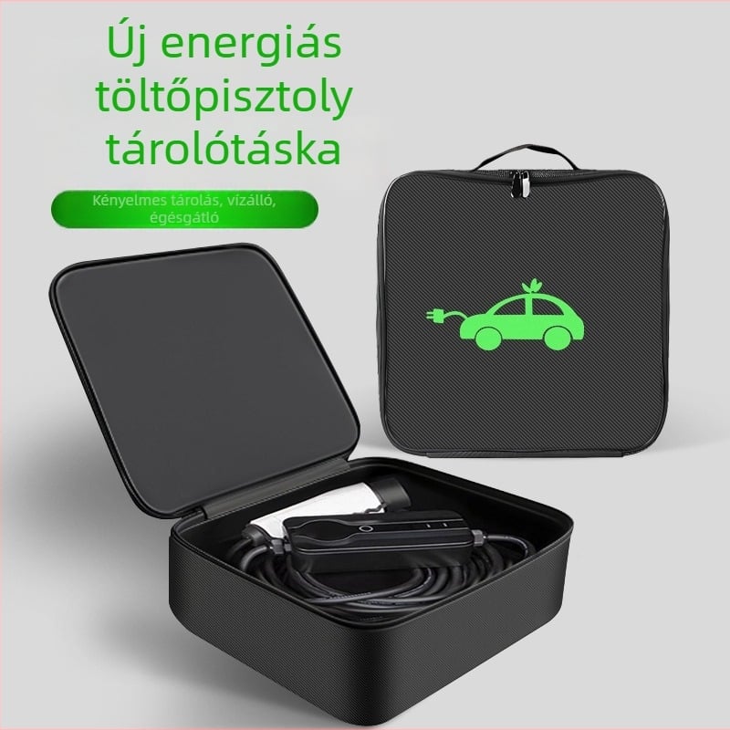 Elektromos jármű töltőkábel és töltőfej tároló tok, hordozható, vízálló, tűzálló és ütéscsillapító