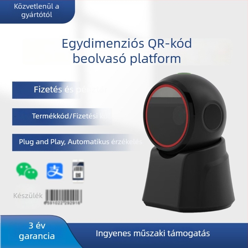 Asztali 1D vonalkódolvasó USB interfésszel, platforma kasszázáshoz és fizetéshez