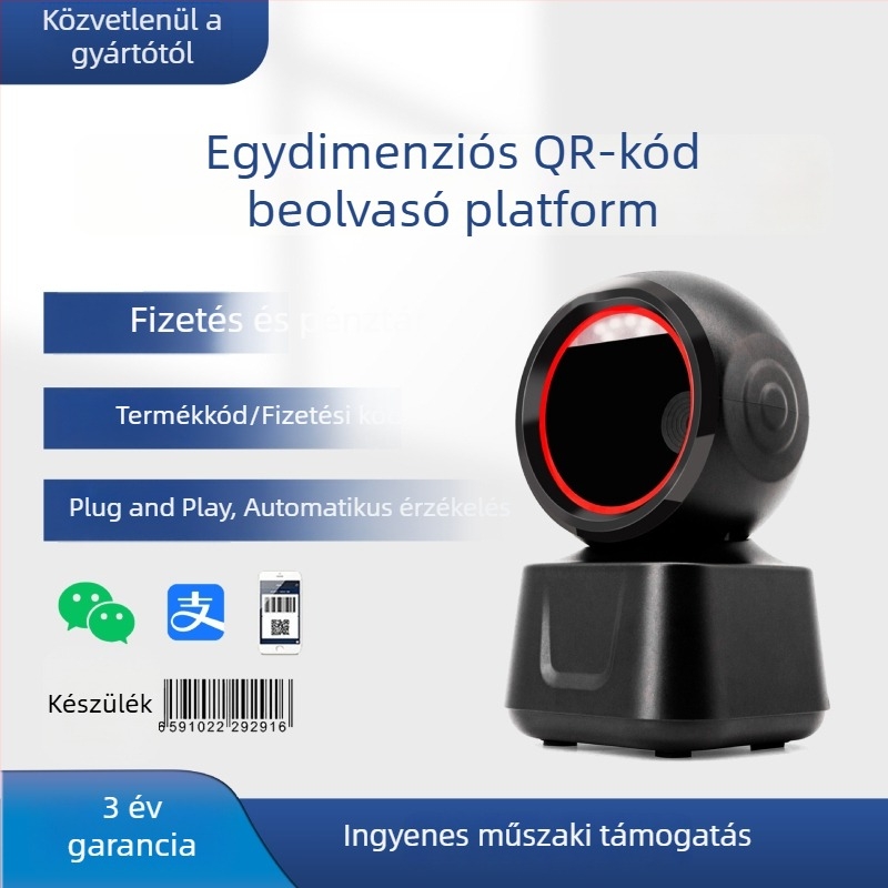 Asztali 1D vonalkódolvasó USB interfésszel, platforma kasszázáshoz és fizetéshez