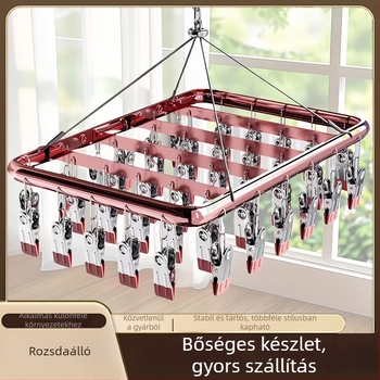 Rozsdamentes acél zokniszárító állvány több csipesszel, csúszásmentes, nyom nélkül sapka- és fehérneműcsipeszek, ruhacsipeszek a szárításhoz