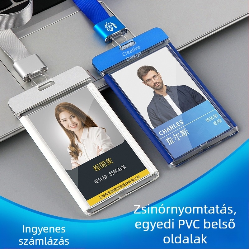 Kiváló minőségű alumíniumötvözetből készült munka jelvény, egyoldalú akril jelvény, átlátszó kártyatartó