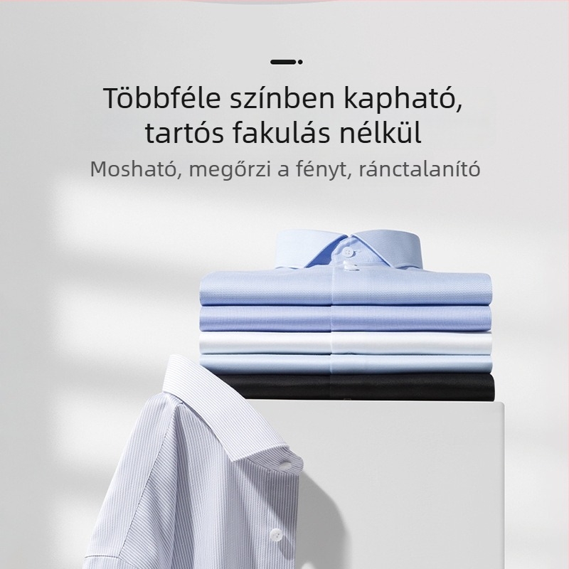 Férfi hosszú ujjú pamut ing, vasalást nem igénylő, fehér, üzleti elegáns