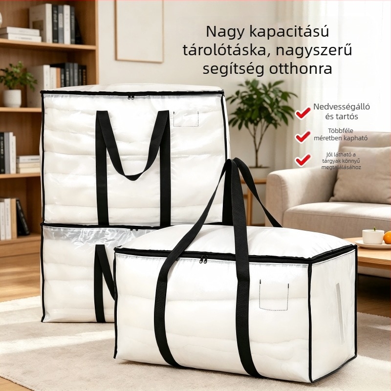 Átlátszó paplan- és ruhatároló táska, nagy kapacitású, fogantyúval