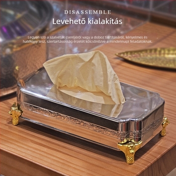 Új kínai stílusú rozsdamentes acél szalvétatartó, leválasztható porvédővel, téglalap alakú