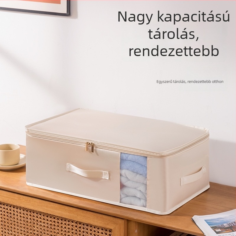 Szatén paplan tároló táska átlátszó rendezővel, nagy kapacitású, nedvességálló, porvédő huzat, csomagoló táska