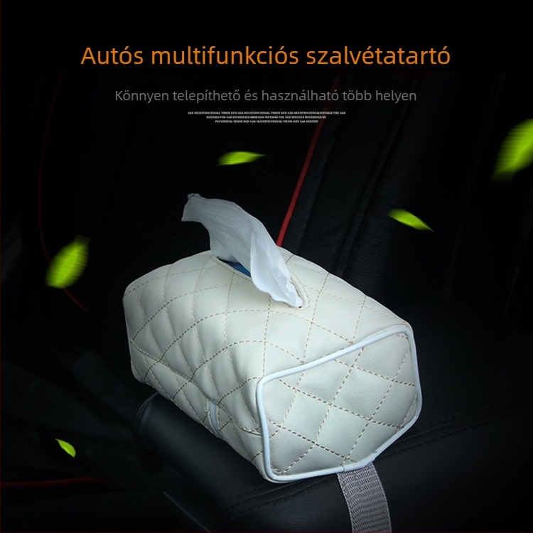 Bőr autózsebkendő-tartó, aranyos belső tároló kartámaszhoz