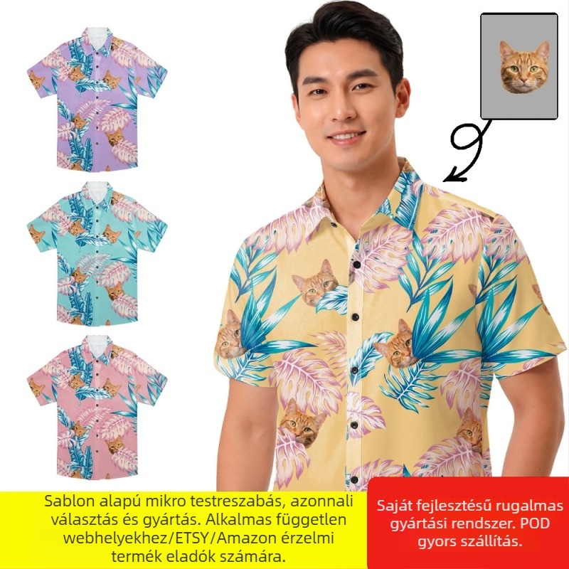 Testreszabható hawaii ing mintával, uniszex rövid ujjú, modern nyaralási stílus