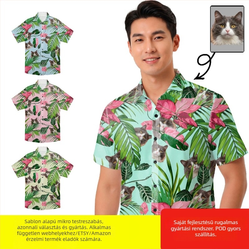 Testreszabható hawaii ing mintával, uniszex rövid ujjú, modern nyaralási stílus
