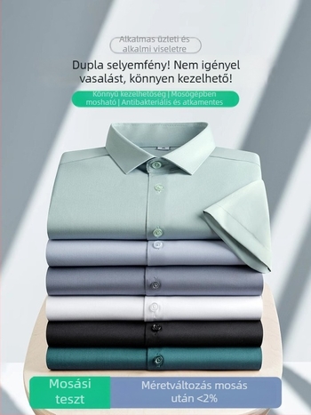 Férfi fehér rövid ujjú ing, anti-gyűrődés, vasalásmentes, Ice Silk anyagból, üzleti-formális nyári viselet, vékony