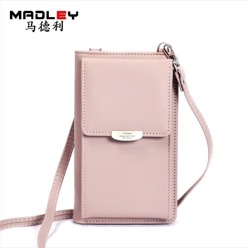 Koreai stílusú női telefon táska PU bőrrel, hosszú pénztárca, multifunkcionális mini táska váll- vagy crossbody pánttal