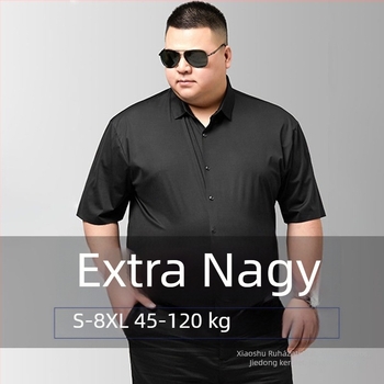 Férfi rövid ujjú ing, plusz méret, vékony anyagú, nyári üzleti-casual ing, Slim Fit, hegyes gallérral