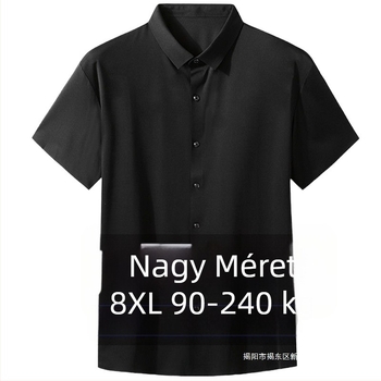 Férfi rövid ujjú ing, plusz méret, vékony anyagú, nyári üzleti-casual ing, Slim Fit, hegyes gallérral