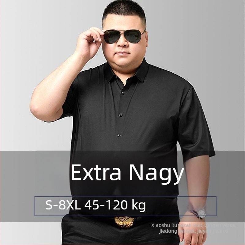Férfi rövid ujjú ing, plusz méret, vékony anyagú, nyári üzleti-casual ing, Slim Fit, hegyes gallérral