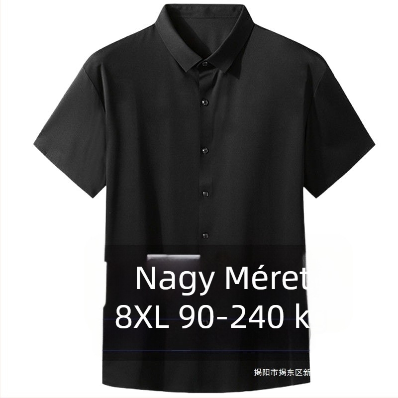 Férfi rövid ujjú ing, plusz méret, vékony anyagú, nyári üzleti-casual ing, Slim Fit, hegyes gallérral