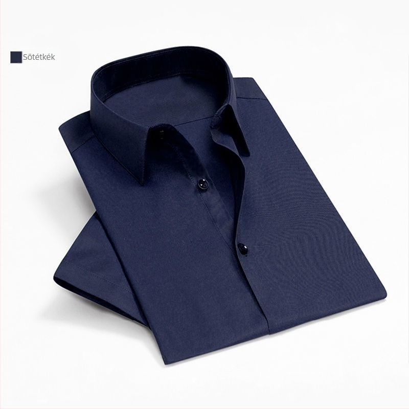Férfi rövid ujjú ing, plusz méret, vékony anyagú, nyári üzleti-casual ing, Slim Fit, hegyes gallérral