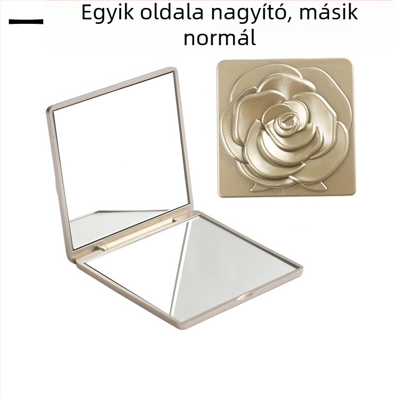 Mini összecsukható sminktükör, dupla oldalú, hordozható, négyzet alakú, aranyos