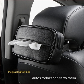 Bőr autós zsebkendő tartó doboz, kartámaszra szerelhető, vastagított kialakítás