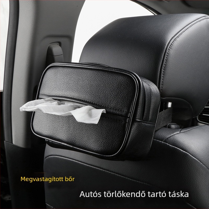 Bőr autós zsebkendő tartó doboz, kartámaszra szerelhető, vastagított kialakítás