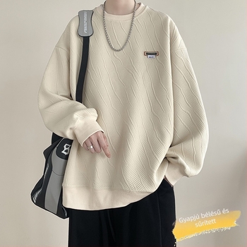 Jacquard amerikai stílusú nehéz pulóver fleece-beléssel, téli viselet, hosszú ujjú, kerek nyakú