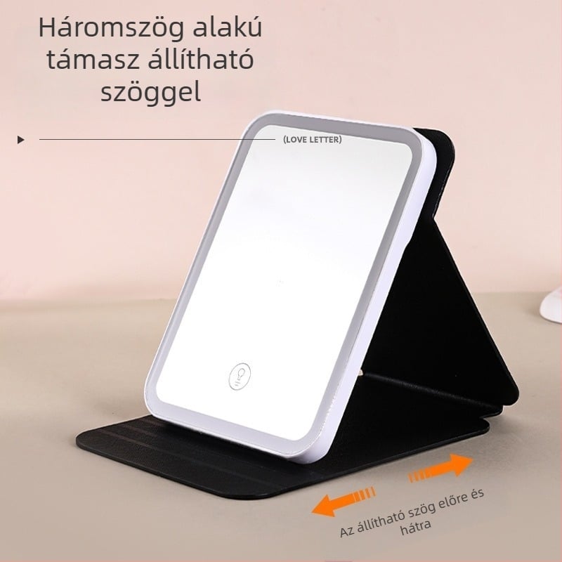 LED sminktükör világítással, összecsukható asztali sminktükör, hordozható kozmetikai tükör
