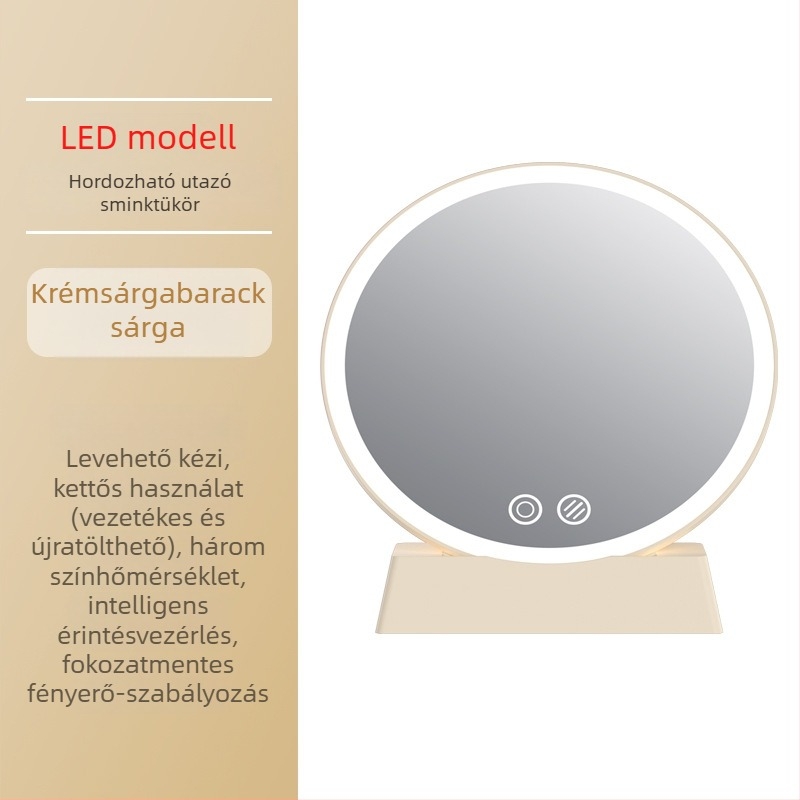 LED világítású sminktükör háromszínű fényerővel, asztali sminktükör egyetemi kollégiumhoz, logó testreszabás