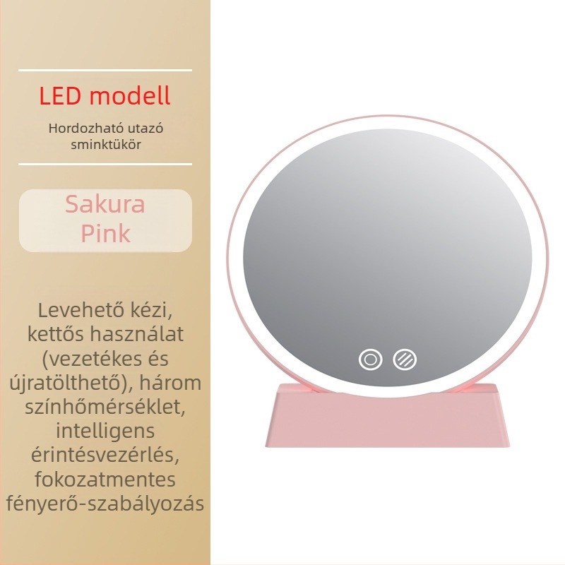 LED világítású sminktükör háromszínű fényerővel, asztali sminktükör egyetemi kollégiumhoz, logó testreszabás