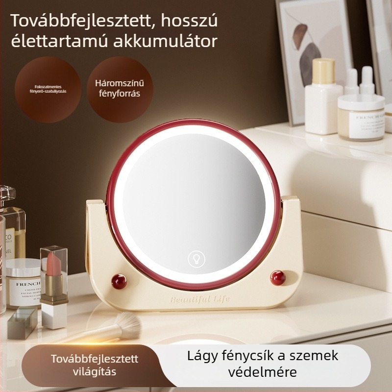 LED sminktükör, felakasztható és összecsukható, kiváló minőségű megvilágított asztali tükör diákszállóra