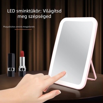 LED sminktükör világítással, asztali sminktükör, hordozható összecsukható szépség tükör háromfokozatú világítással