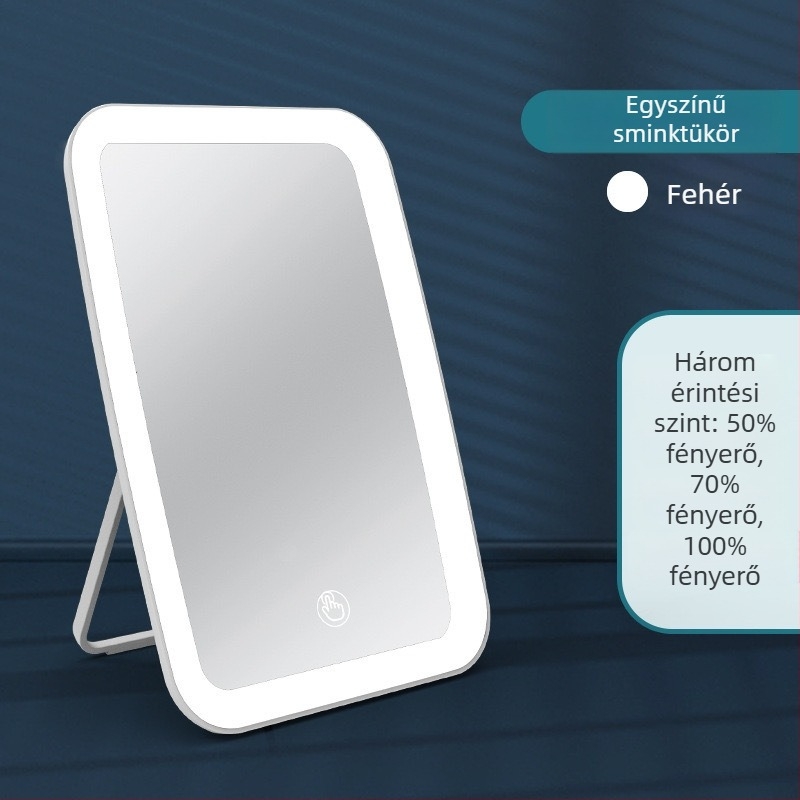 LED sminktükör világítással, asztali sminktükör, hordozható összecsukható szépség tükör háromfokozatú világítással
