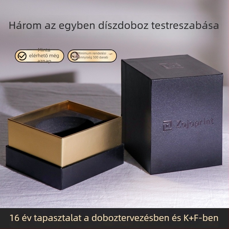 Prémium három‑in‑egy ajándékdoboz parfümhöz és aromaterápiás gyertyákhoz, embosszált fekete–arany felülettel