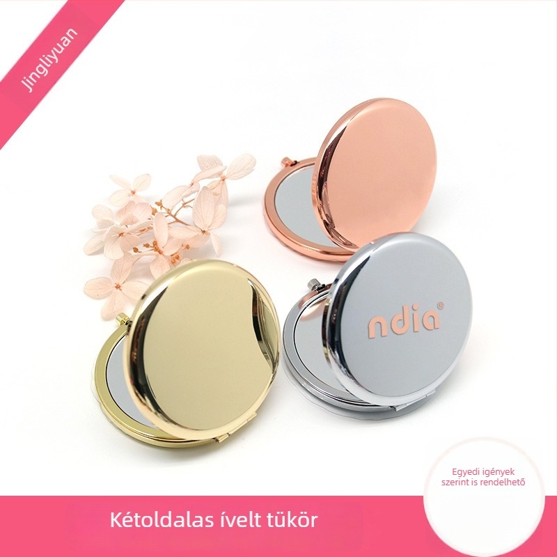 Kétoldalas sminktükör, fém keret, ezüst tükör, 65 mm átmérő
