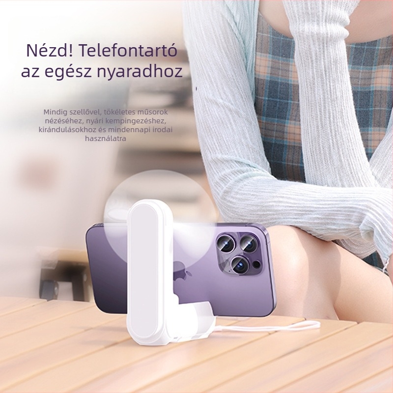 Összecsukható mini USB-s újratölthető kézi ventilátor tükrökkel és telefontartóval — hordozható asztali használatra, 2 lapát, 3 sebesség, csendes