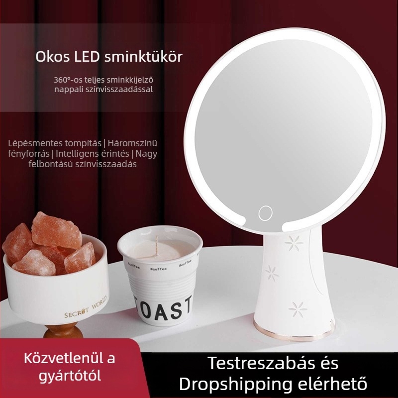 LED sminktükör töltővel, asztali smink-tükör otthoni használatra, intelligens és kreatív dizájn