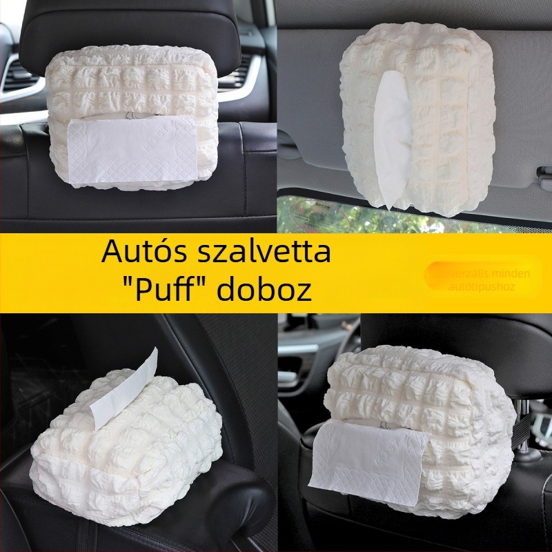 Autóba tervezett zsebkendő-doboz puha puffos szövetből, függő kartámasz szervező és többfunkciós tároló táska