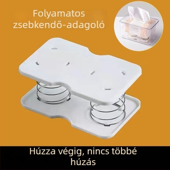 Rugóval működő papírzsebkendő-tartó automatikus emeléssel
