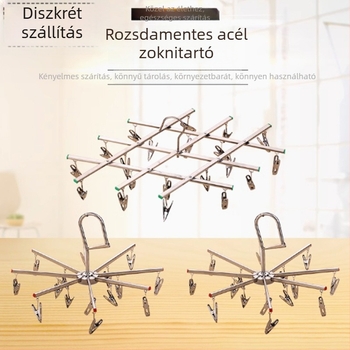 Rozsdamentes acél ruhaszárító állvány több klipszel, szélvédett, erkélyre, csecsemőknek, multifunkcionális