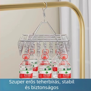 Rozsdamentes acél ruhaszárító állvány több klipszel, szélvédett, erkélyre, csecsemőknek, multifunkcionális