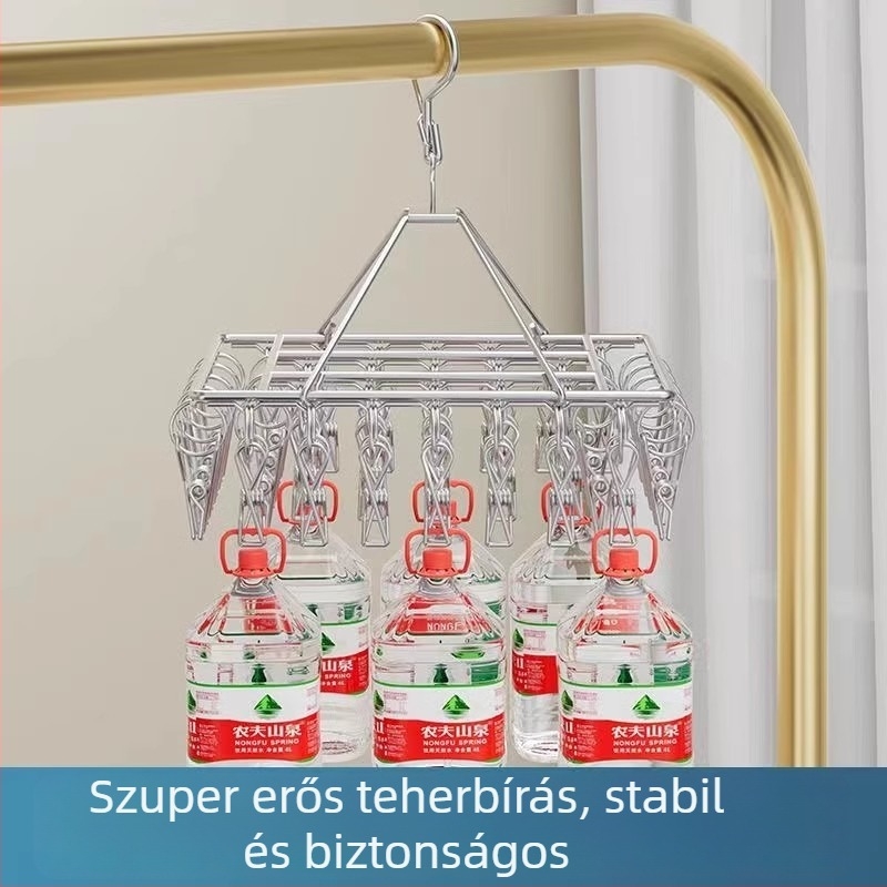 Rozsdamentes acél ruhaszárító állvány több klipszel, szélvédett, erkélyre, csecsemőknek, multifunkcionális