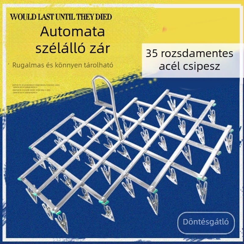 Rozsdamentes acél ruhaszárító állvány több klipszel, szélvédett, erkélyre, csecsemőknek, multifunkcionális