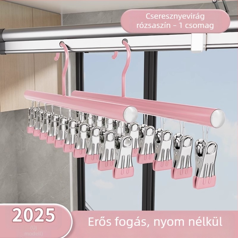 Rozsdamentes acél zokniszárító 10 klipszel – ruhaszárító egyvonalas kialakítással balkonra és fehérneműkhöz