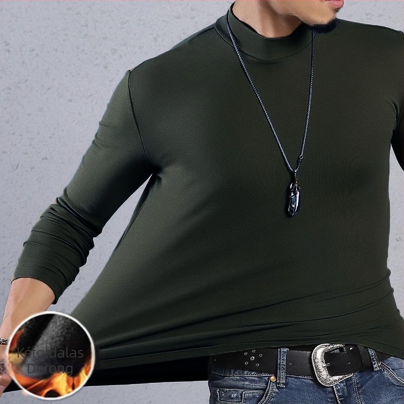 Férfiaknak készült dupla oldalú fleece termosz hosszú ujjú T‑póló mock nyakkal, ősz-tél meleg