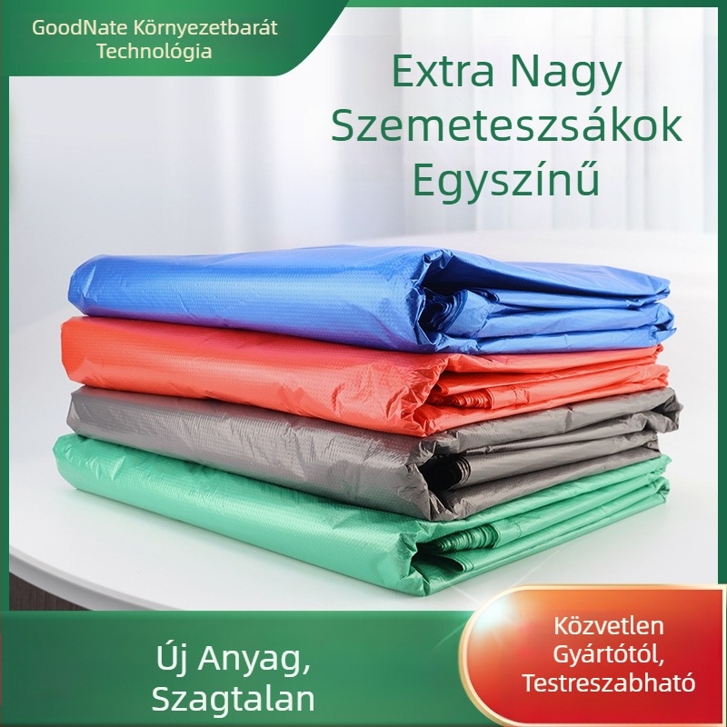 Nagy, vastag nyomtatás nélküli szelektív szemeteszsákok, piros, zöld, szürke és kék, PE műanyag