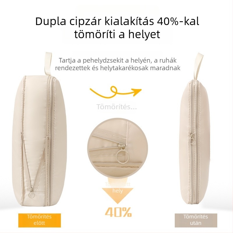 Utazási tömörítő kubus poliészterből – ruhák, fehérneműk és kozmetikumok tárolására, többfunkciós