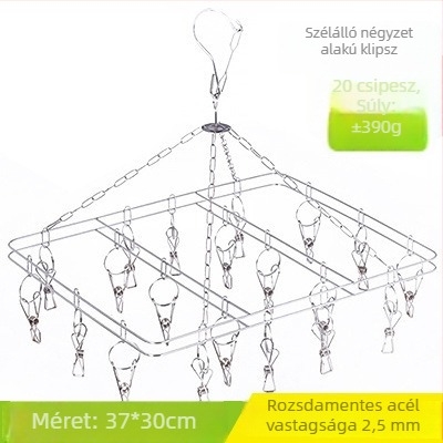 22 kapcsos, rozsdamentes acélból készült kör alakú ruhaszárító – szélálló, zoknikhoz, alsóneműkhöz és babaruhákhoz